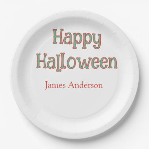 Happy halloween green orange pastel trendy modern paper plate