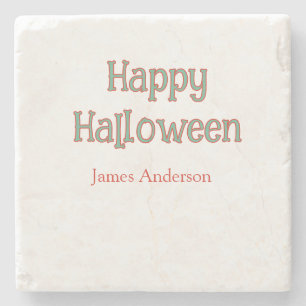 Happy halloween green orange pastel trendy modern stone coaster