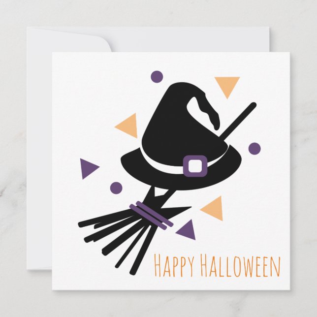 Happy Halloween Greeting Card | Witch Broom (Front)