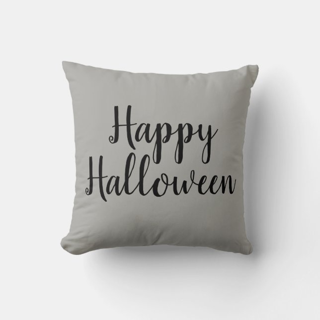 Happy Halloween Grey Throw Pillow (Front)