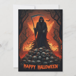 Happy Halloween Grim Reaper and Skulls Holiday Card