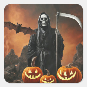 Happy Halloween - Grim Reaper Carved Pumpkin Square Sticker