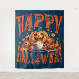 Happy Halloween Group Of Happy Jack-O-Lanterns Tapestry