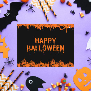 Happy Halloween Grungy Dripping Orange and Black Holiday Postcard