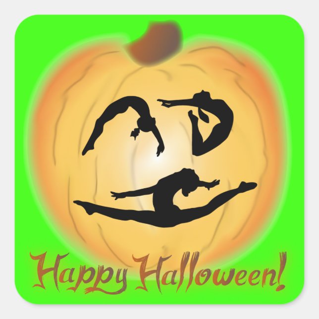 Happy Halloween Gymnastics Square Sticker (Front)