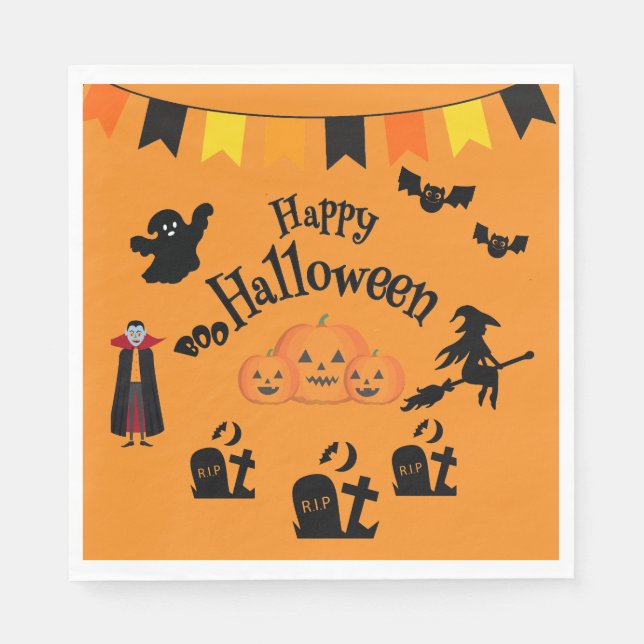 Happy Halloween & Halloween Characters  Napkin (Front)