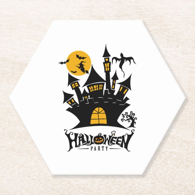 happy Halloween, Halloween party, funny Halloween Paper Coaster (Front)