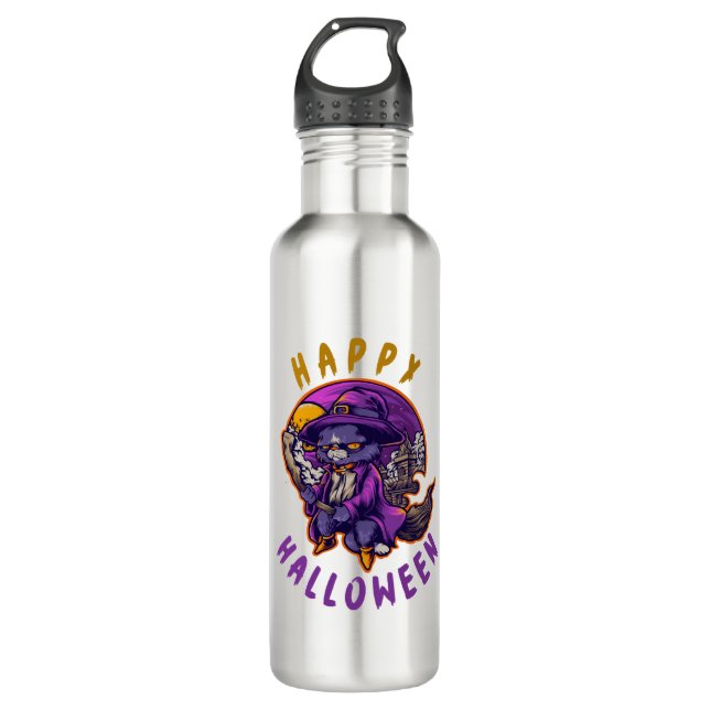 Happy Halloween Halloween Witch Cat 710 Ml Water Bottle (Front)