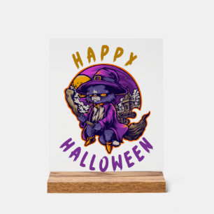 Happy Halloween Halloween Witch Cat Acrylic Sign