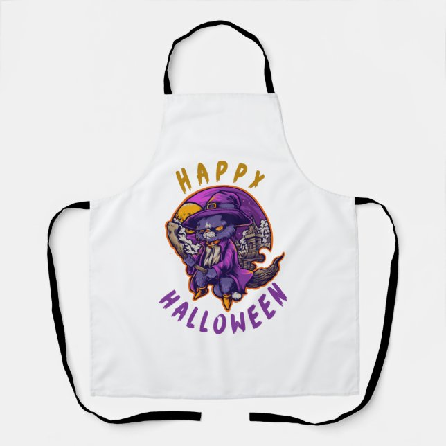 Happy Halloween Halloween Witch Cat Apron (Front)