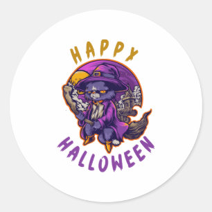 Happy Halloween Halloween Witch Cat Classic Round Sticker