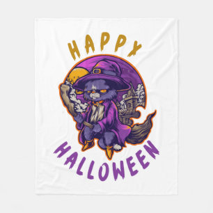 Happy Halloween Halloween Witch Cat Fleece Blanket