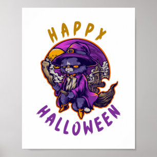 Happy Halloween Halloween Witch Cat Poster