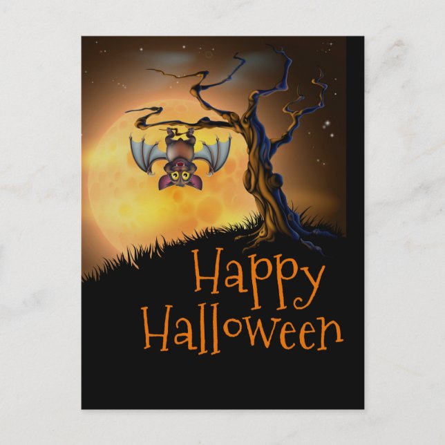 Happy Halloween Hanging Bat Postcard (Front)