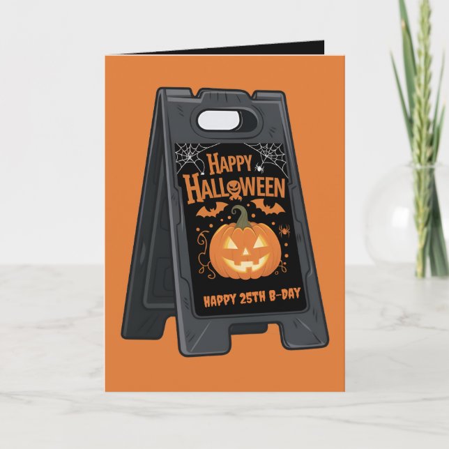 happy halloween & happy birthday orange card (Front)