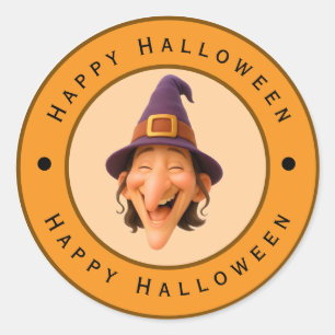Happy Halloween - Happy Old Witch Design Classic Round Sticker