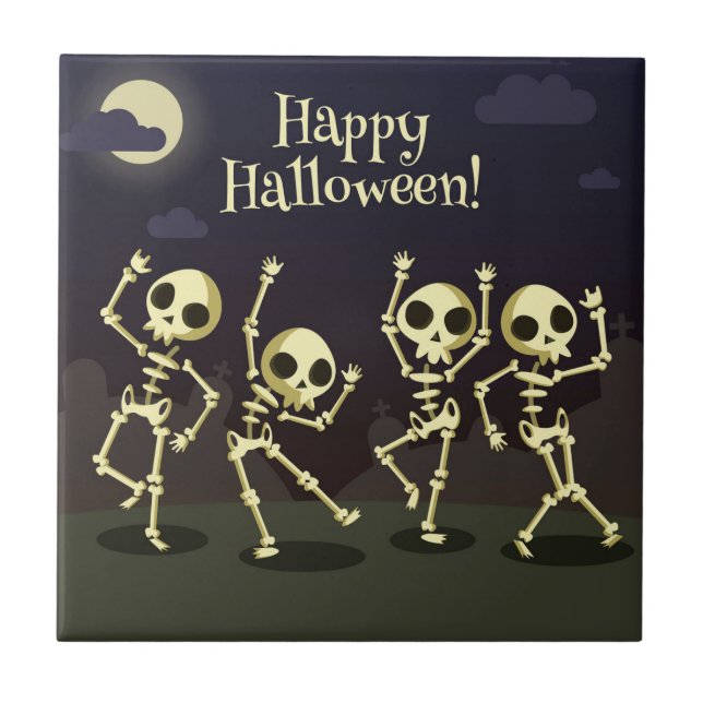 Happy Halloween - Happy Skeletons Ceramic Tile (Front)