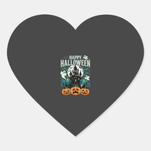 Happy Halloween Haunted Castle Ghosts and Pumpkins Heart Sticker