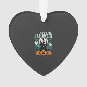 Happy Halloween Haunted Castle Ghosts and Pumpkins Ornament