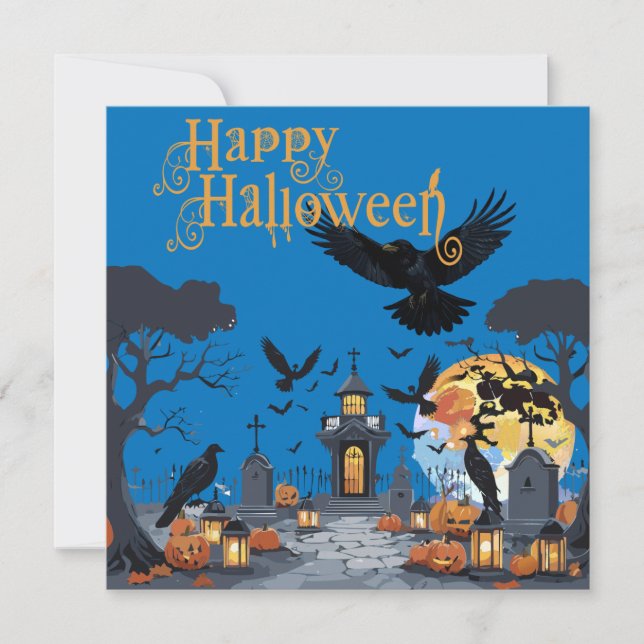 Happy Halloween Haunted Cemetary With Spooky Tomb Invitation (Front)