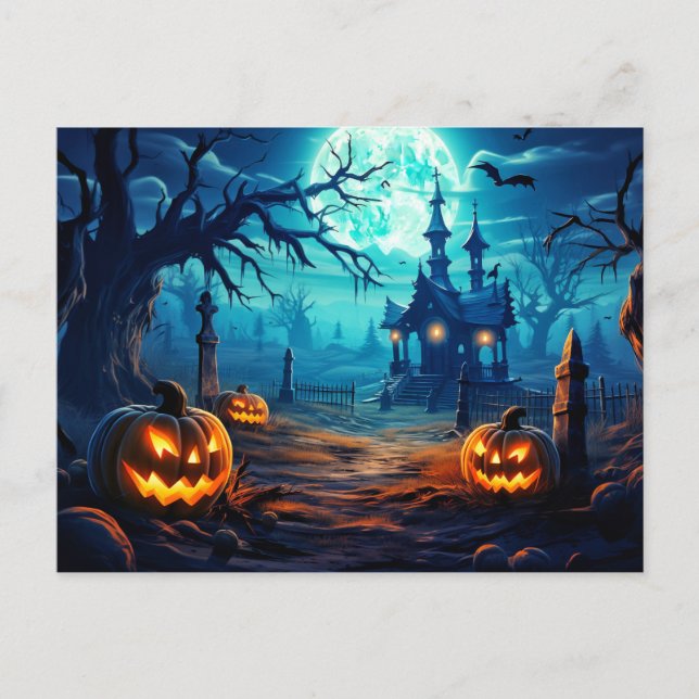 Happy Halloween | Haunted Cemetery Postcard (Front)