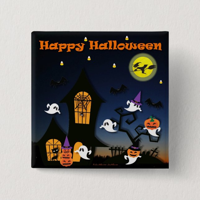 Happy Halloween Haunted House 15 Cm Square Badge (Front)