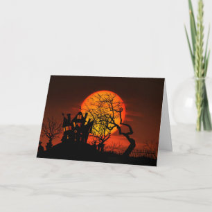 Happy Halloween Haunted House and Moon Card