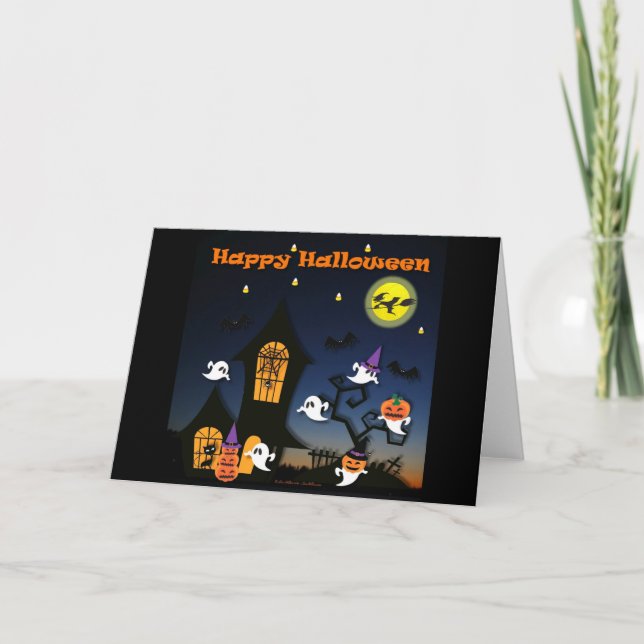 Happy Halloween Haunted House Card (Front)