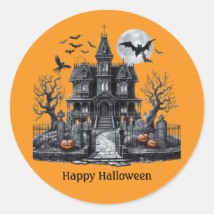 Happy Halloween Haunted house  Classic Round Sticker