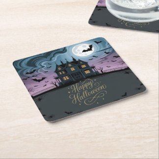Happy Halloween Haunted House Coasters
