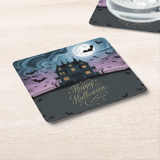 Happy Halloween Haunted House Coasters (Angled)