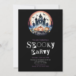 Happy Halloween Haunted House Full Moon Halloween Invitation