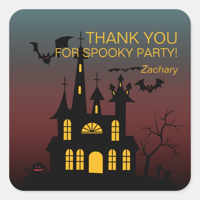 Happy Halloween Haunted House Gradient Square Sticker (Front)