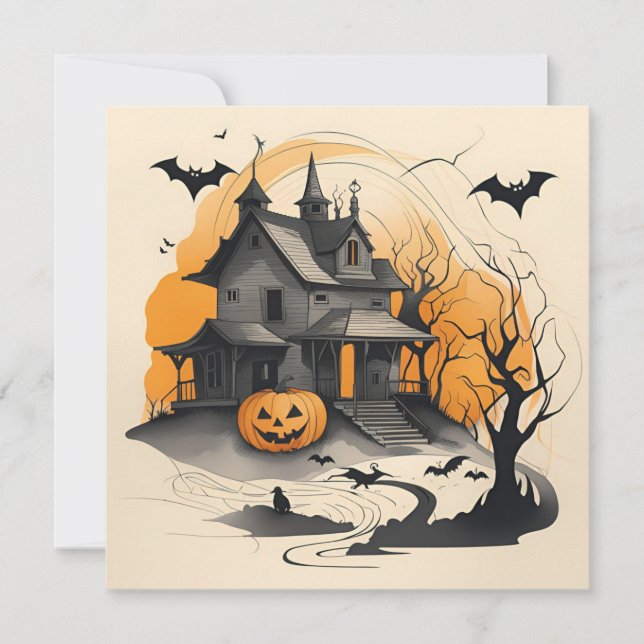 happy Halloween haunted house Holiday Card (Front)