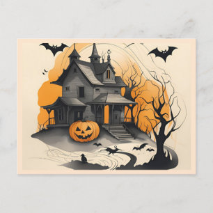 happy Halloween haunted house Holiday Postcard