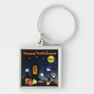 Happy Halloween Haunted House Key Ring