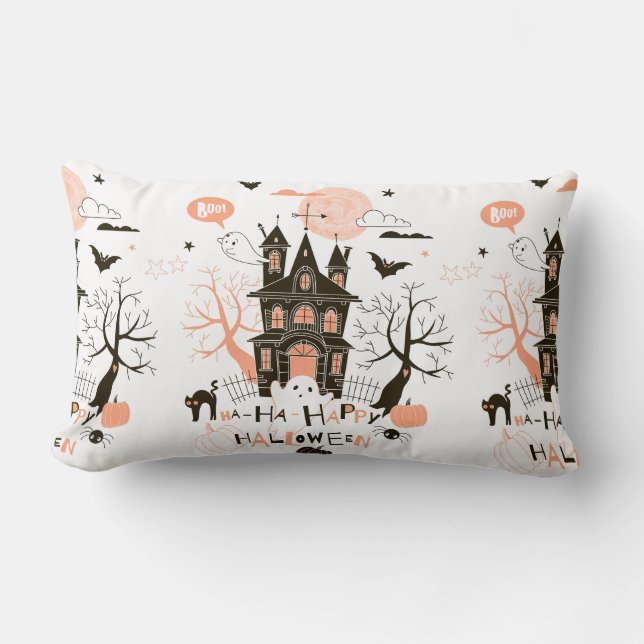 Happy Halloween Haunted House Lumbar Cushion (Front)