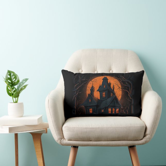 Happy Halloween Haunted House Lumbar Cushion (Chair)