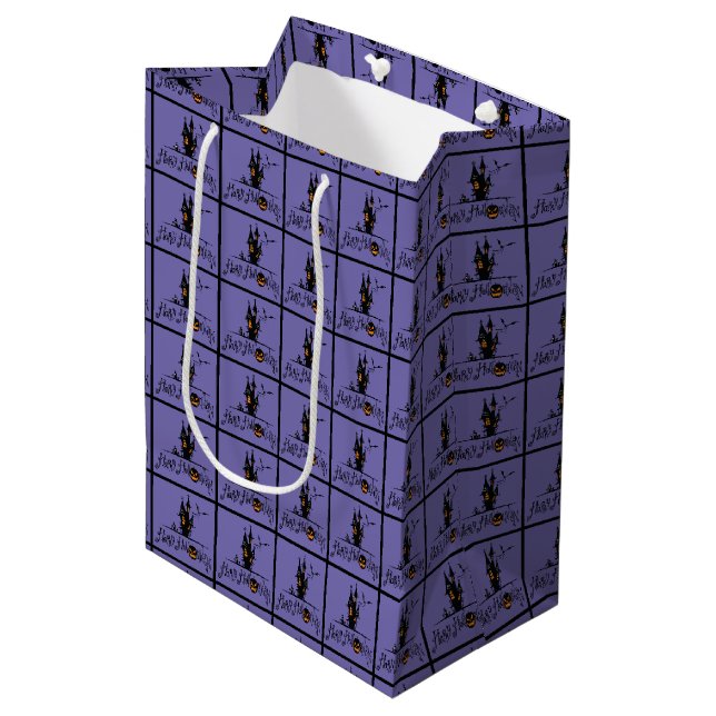 Happy Halloween Haunted House Medium Gift Bag (Front Angled)