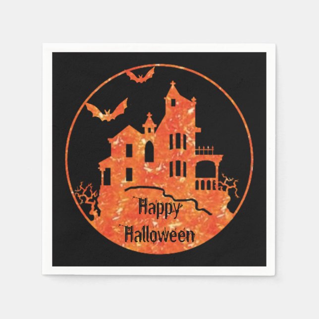 Happy Halloween Haunted House Napkin (Front)