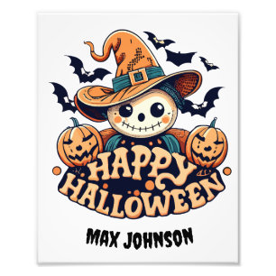 Happy Halloween - Haunted House Orange Black Photo Print