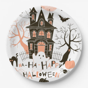 Happy Halloween Haunted House Paper Plate