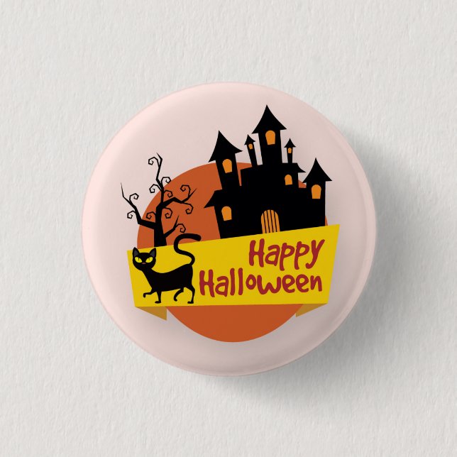 Happy Halloween Haunted House | Pin Button (Front)