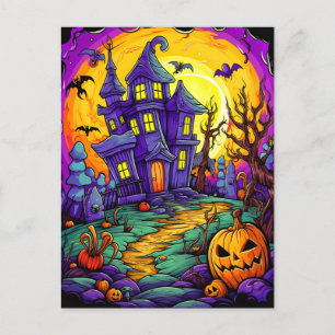 Happy Halloween   Haunted House Postcard
