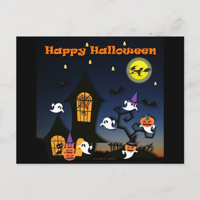 Happy Halloween Haunted House Postcard (Front)