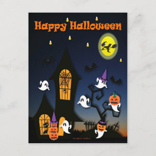 Happy Halloween Haunted House Postcard