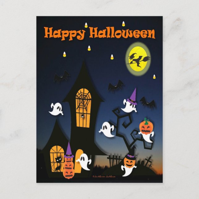 Happy Halloween Haunted House Postcard (Front)