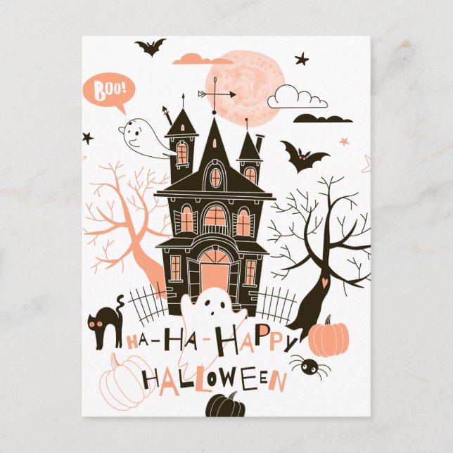Happy Halloween Haunted House Postcard (Front)