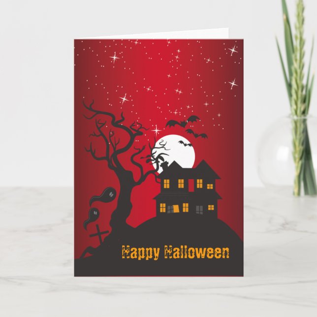 Happy Halloween Haunted House Red 2 Card (Front)
