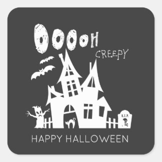Happy Halloween Haunted House Square Sticker